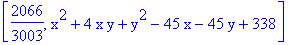 [2066/3003, x^2+4*x*y+y^2-45*x-45*y+338]